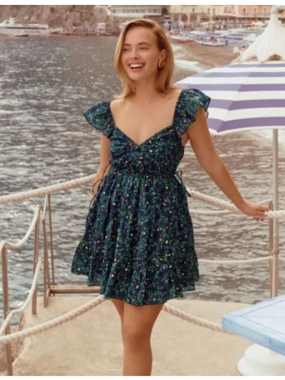 Hill House Lucia Dress Midnight Garden Navy Blue Vegetable Print Cotton Size M
